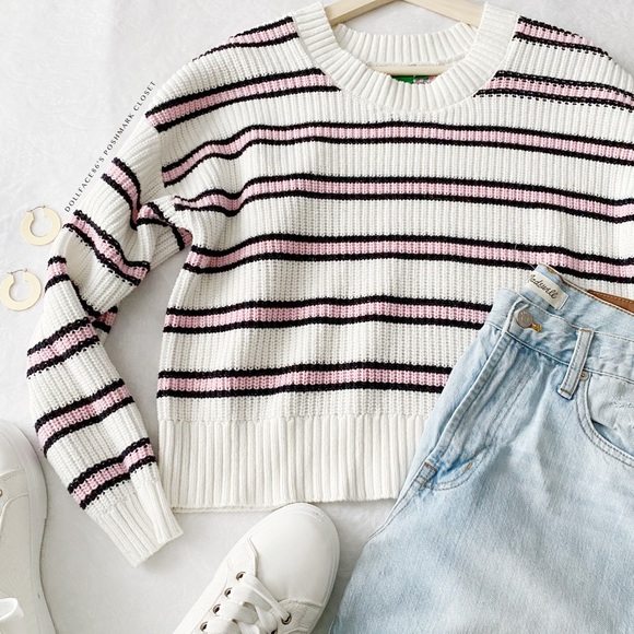 dip Sweaters - Black White + Pink Stripe Sweater
